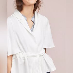 Anthropologie Ett:twa Cinched Kimono Blazer White Tie-Front Short Sleeve Jacket